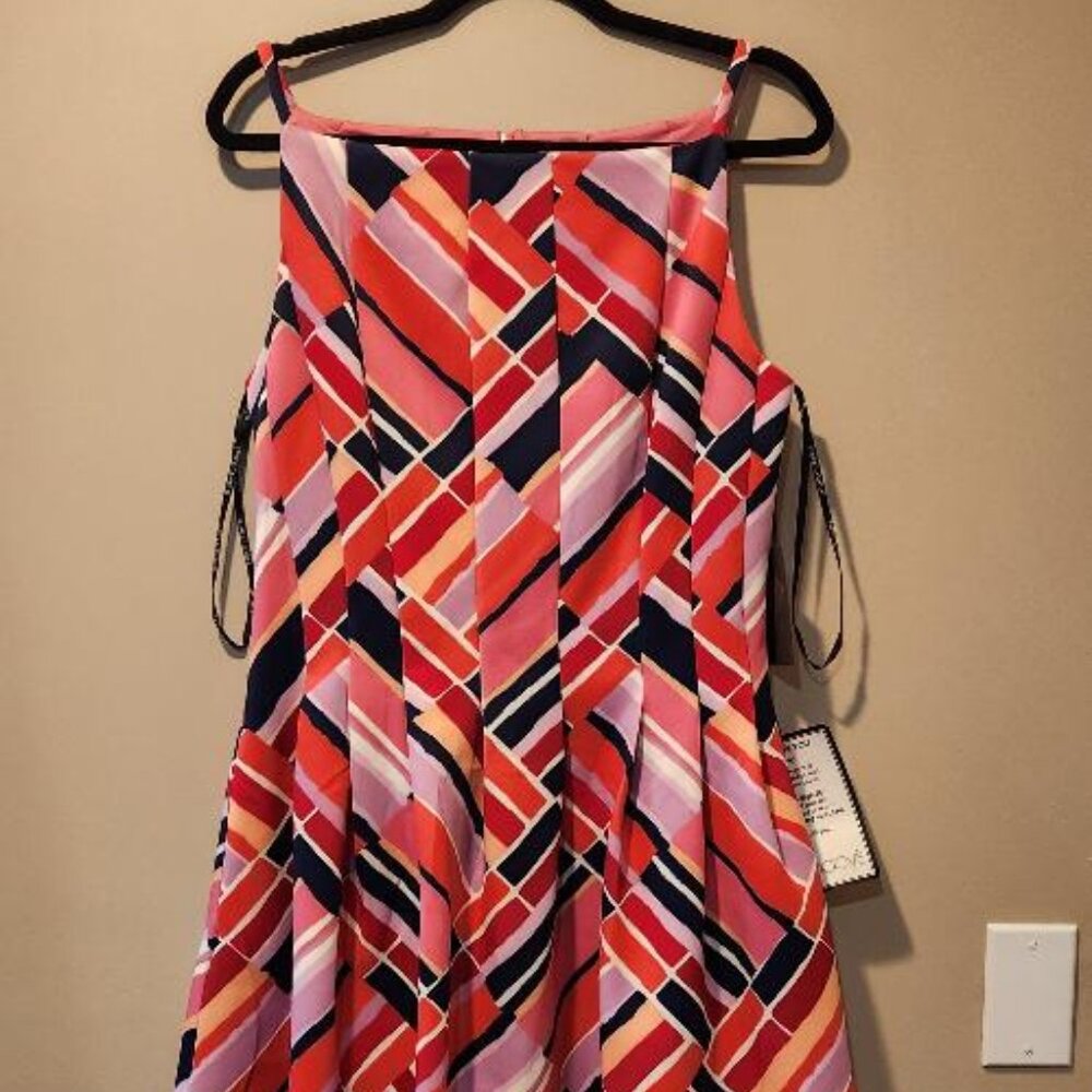 Vince Camuto Geometric Pattern High-neck fit and flare Dress